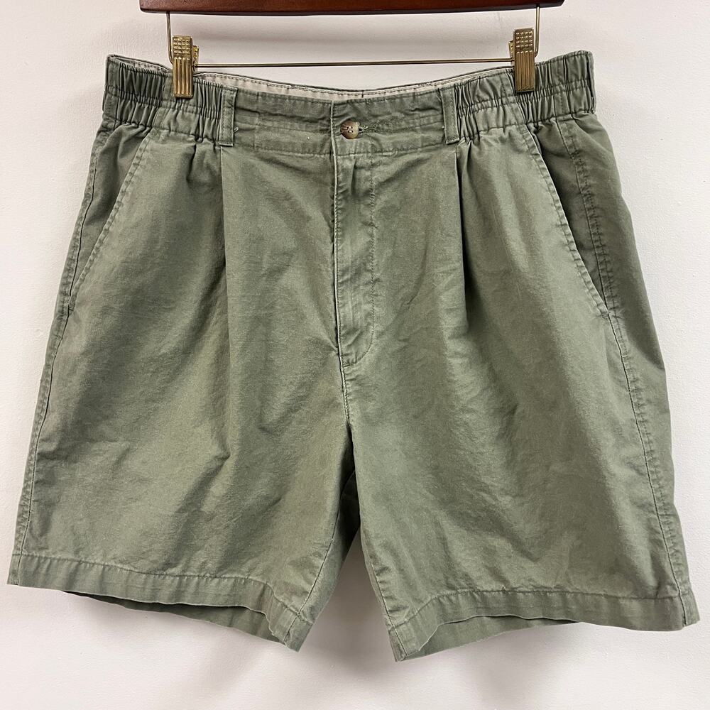Men's vintage Munsingwear cotton pleat front elastic shorts olive khaki 36 waist